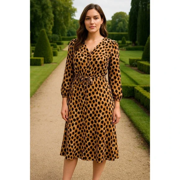 Talbots Leopard Print Cinched Waist Midi Size 14 - Picture 1 of 10